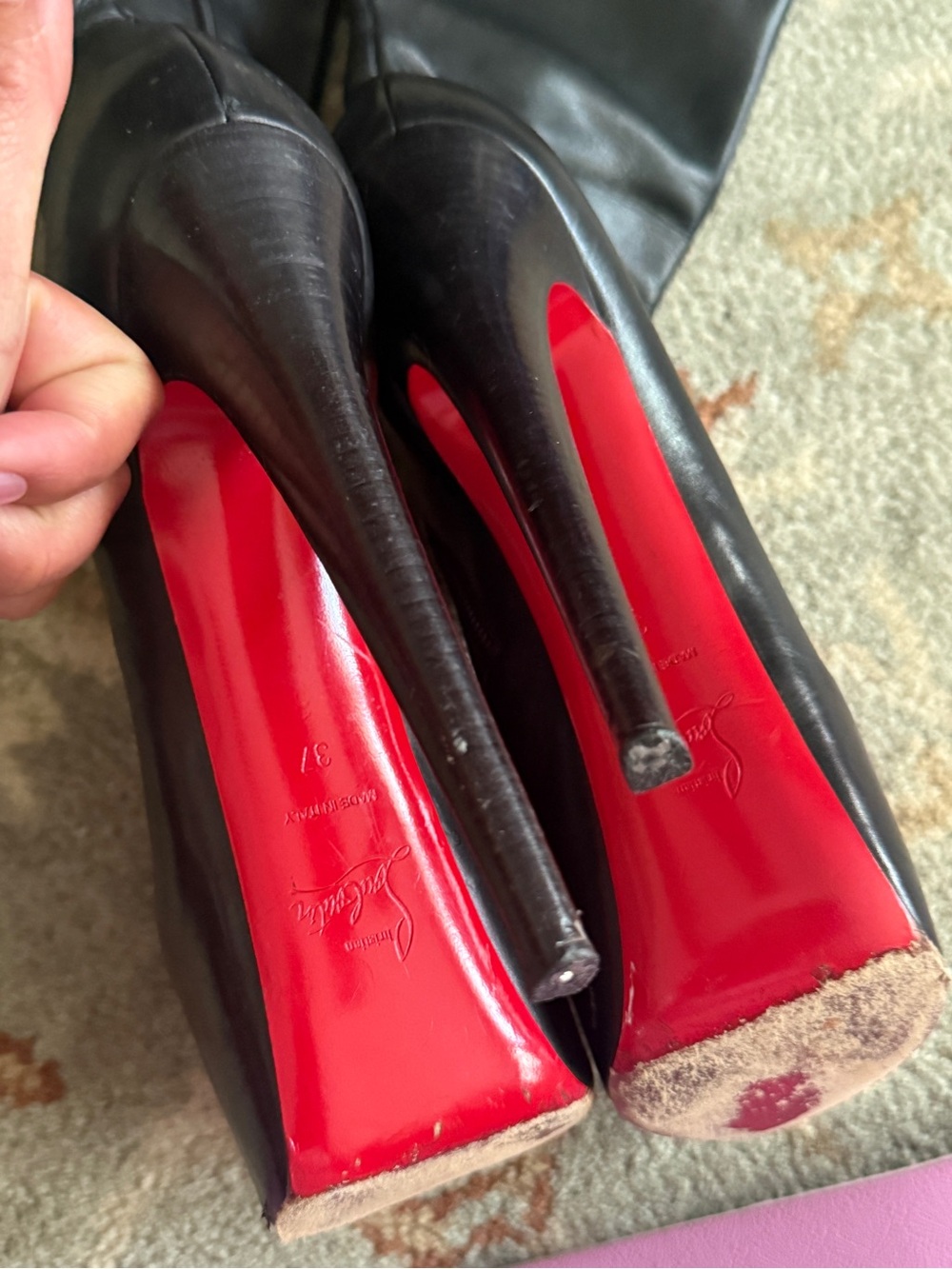Christian Louboutin Black Leather Over-the-Knee Platform Stilettos - Picture 15 of 16